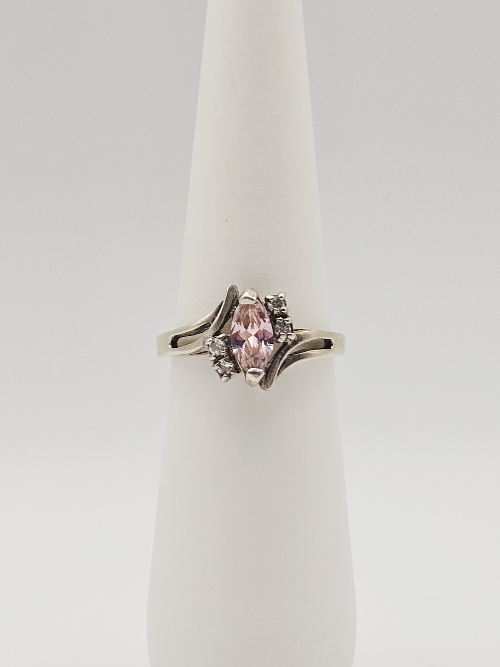 Elegant Pink Marquise Centerstone Sterling Silver Ring